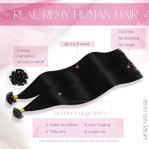 Image of Moresoo K Tip Hair Extensions Real Human Hair Jet Black 24 Inch