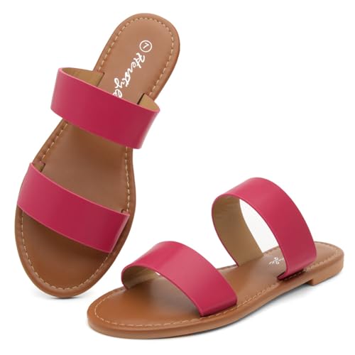 Image of Herstyle Flat Sandals for Women, Double Strap Slide Sandals, Open Toe Slip On, Comfortable Cushioned Footbed Casual Summer Shoes for Daily Wear, Beach, Vacation, Clear Options