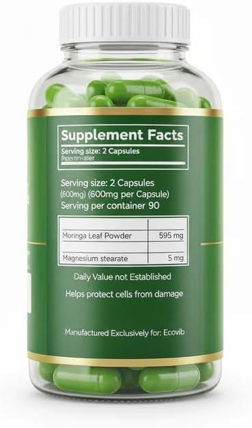 Moringa Capsules – 180 Vegan Capsules | Organic Superfood for Energy, Immunity & Detox