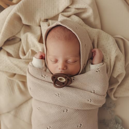 Image of Baby Gift Set - Organic Cotton Newborn Blanket Essentials, Thoughtful Baby Shower & New Baby Gift for Boys & Girls (Pointelle - Oatmeal)
