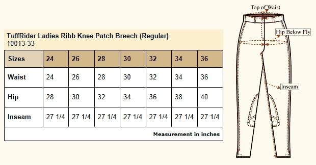 TuffRider Ladies Ribb Knee Patch Breeches- Duck Green- 24