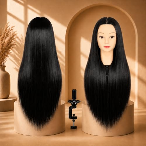 Tête de mannequin pour coiffeur noire de 60cm pour s'exercer chez soi