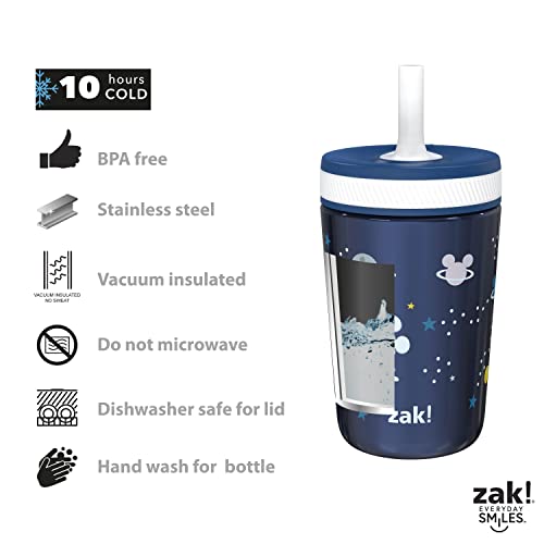 Image of Zak Designs Disney Mickey Mouse Kelso Tumbler Set, Leak-Proof Screw-On Lid with Straw, Bundle for Kids Includes Plastic and Stainless Steel Cups with Bonus Sipper (3pc Set, Non-BPA) (Pack of 12)