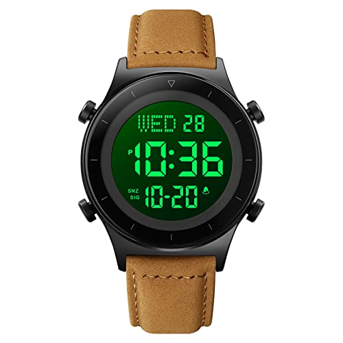Men's Digital Watch Glass Screen Zinc Alloy Case Leather Strap Waterproof Casual Stopwatch Alarm Clock Simple Watch #TOP2