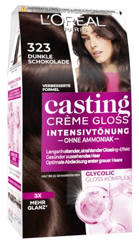 LOréal Paris Coloration ohne Ammoniak und ohne Silikone Pflegende Intensivtönung mit Glanz-Reflex-Balsam Casting Crème Gloss Haarfarbe Nr. 323 Dunkle Schokolade (Braun) 1 Stück