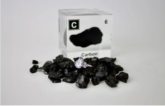 Carbon Element Display, Encased in Lucite Acrylic, 2x2x2 Inches, Authentic Sample, Handmade in The USA by Engineered Labs, for Educational and Display Purposes