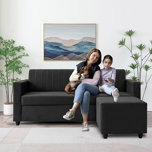 Image of Rosebell - Black Velvet L-Shape Sofa | Right-Hand 4-Seater Sectional Corner Couch for Stylish Living Rooms, Offices & Guest Spaces
