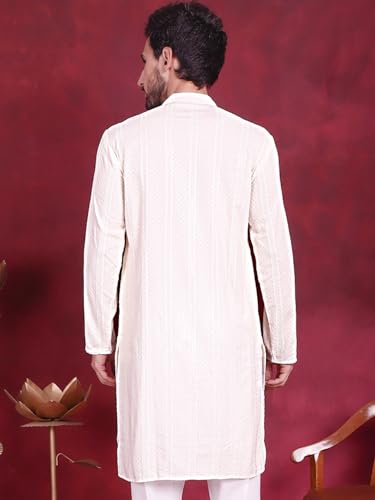 Image of Jompers Men's Regular Fit Rayon Sequins Chikankari Embroidered Kurtas