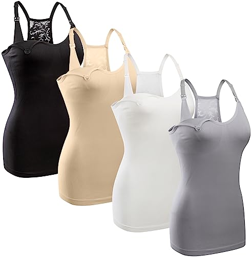Image of GXXGE 4Pack Women's Nursing Tank Top Cami Nursing Maternity Bra Breastfeeding Shirts with Adjustable Straps