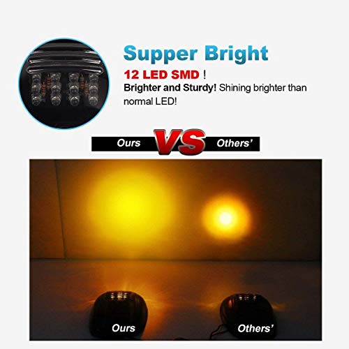 Npauto 5Pcs 12 Led Smoked Amber Cab Lights Replacement For 2003-2018 Dodge Ram 1500 2500 3500 4500 5500 Roof Top Clearance Lights Running Lights W/Wiring Harness #TOP3