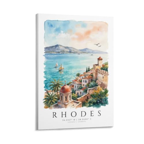 Poster Rhodes aquarelle vintage 40x60cm pour décoration de bureau