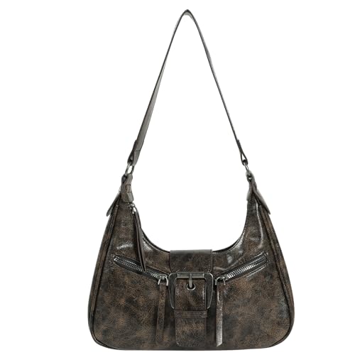Image of Women's Y2K Purse Shoulder Bag Top Handle Handbag Small Punk Hobo Clutch Purses Bags Trendy Trendy Leather Buckle Punk Purses
