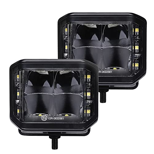 Go Rhino Xplor Lighting: Blackout Series 4x3 LED Cube Sideline Spot Light Kit (Pair) | Surface Mount (Threaded Stud Mount) Aluminum, Black | 750700321SCS