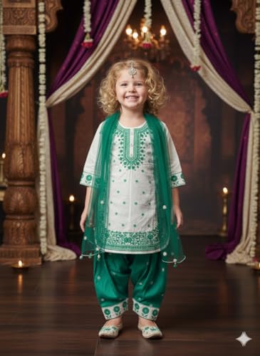 Image of A.T.U.N. (ALL THINGS UBER NICE) Girls Heavy Thread Embroidered Salwar Suit Set with Dupatta | Designer 3 Piece Traditional Ethnic Outfit for Festive & Celebration Wear