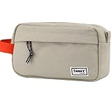 Sooez Big Capacity Pencil Case, Upgraded Canvas Pencil Pouch Large Pencil Bag Organizer, Separate Compartments Easy Grip Handle, Aesthetic Supply for School Teens Adults,Beige Pen Case