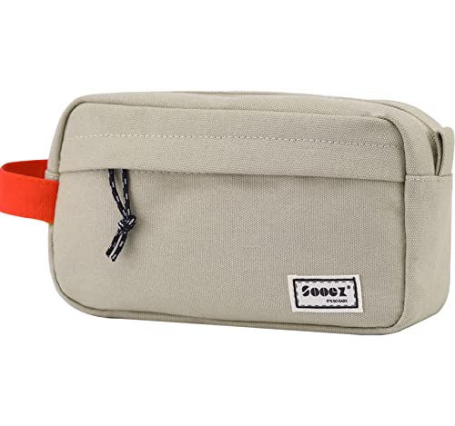 Image of Sooez Big Capacity Pencil Case, Upgraded Canvas Pencil Pouch Large Pencil Bag Organizer, Separate Compartments Easy Grip Handle, Aesthetic Supply for School Teens Adults,Beige Pen Case