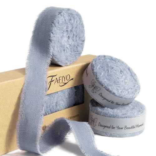 Dusty Blue Ribbon 5/8 Inch x 21Yds Cotton Frayed Edge 3 Rolls