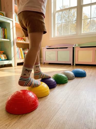 Image of Fasmov 6 Pack Balance Pod, Balance Trainer Dots for Squat Touch Downs, Core Body Balancing, Inflatable Stepping Pads, 1 Hand Pump
