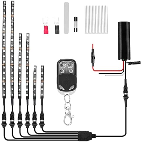 Motorcycle Underglow Led Light Kit, Moclever 6pcs Led Light Strips Multi-Color Neon Light Kits, Dc 12v Rgb Atmosphere Lights W/Remote Controller Fit for Motorcycle Car Utv Atv Golf Cart Cover