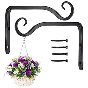 NETUME 2 Pack zwarte muur opknoping haken – opknoping beugels, metalen smeedijzeren muur opknoping mand beugels…