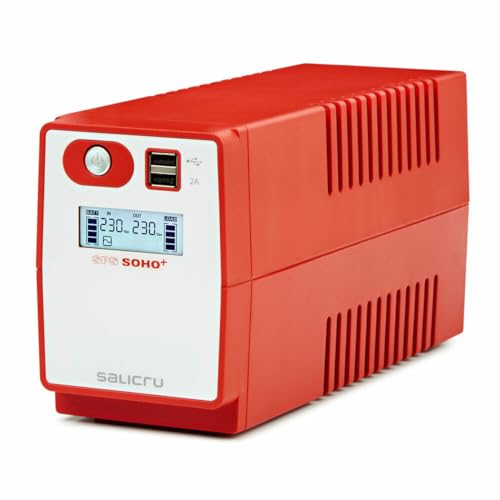 Salicru SPS Soho+ SAI Line Interactive 650 VA con Doble Cargador USB Fuente de Alimentación Continua (UPs) (650 Va, 360 W, 162 V, 290 V, 50/60, C13 Acoplador), Rojo/Blanco