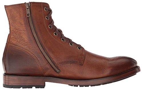 Image of Frye Bowery Lace Up Vintage-Style Leather Boots for Men - Fine Pull-Up Leather with Zipper Closure, Antique Brass Hardware, and Lug Traction Outsole