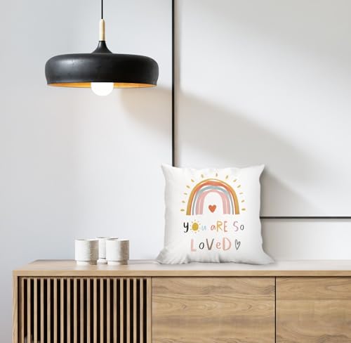 Huester 170HL You Are So Loved Boho Rainbow Hand Drawing Throw Pillow Cover,18 Inchx18 Inch Decorative Pillowcase Cushion Cover thumb #3