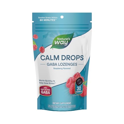 Natures Way Calm Drops Works Quickly to Help Ease Stress*(1) Fast-Acting GABA Individually Wrapped Lozenges Raspberry Flavored 30 Lozenges