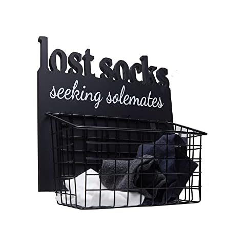 Shalwinn Lost Socks Laundry Basket, Black Laundry Room Organization, Laundry Room Decor and Accessories, Wall-mountable Missing Socks Holder Cover
