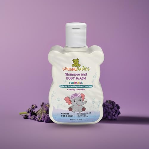 Image of ShuShu Babies Natural Calming Lavender Baby Wash & Shampoo-60ml | Baby Head to Toe Wash | Suitable for Newborn Sensitive Skin | Gentle, Tear-Free, Mild & Hypoallergenic Formula