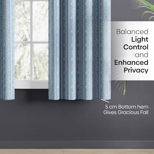 Image of haus & kinder Digital Printed Cotton Window Curtains 5 Feet Long Pack of 2 Window Curtains, 5 Feet Curtains for Window (Vineway, Blue 130x152 CM)