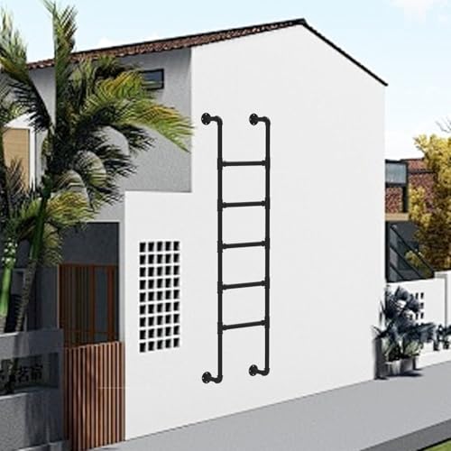 Escalera de escape ajustable metálica con anclaje a pared para salidas de emergencia seguras 2