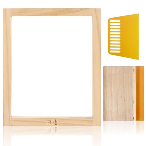 Caydo Screen Printing Frame with Screen Printing Squeegee for T-Shirts Backpacks Handbags DIY Printing 8 x 10 Inch Wood Silk Screen with 110 White Mesh
