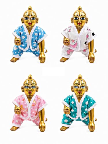 Image of Summer Special Dress Set of 4 laddu Gopal ji Pure Cotton Fancy Night Suit for Daily shringar | Random Color & Designs. (Size 1)