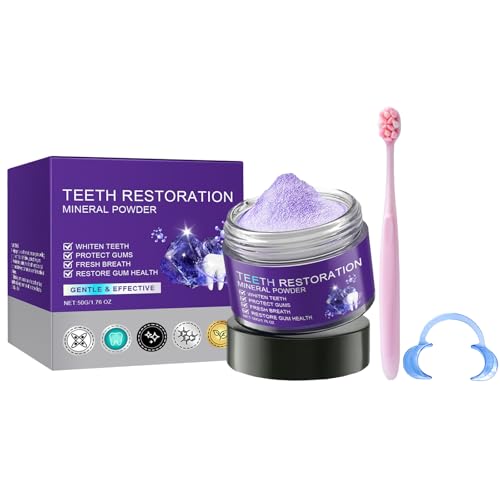 Eazerom 09 Zahnaufhellung Pulver, 50g Lila Zahnwiederherstellung Mineralpulver,Zahnrestaurations Mineralpuder,Teeth Whitening Powder, Zahnpulver für Weiße Zähne, Erfrischt den Atemb,