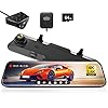 WOLFBOX Rear View Mirror Camera:Mirror Dash Cam Front and Rear 4K+2.5K for Car with 12″ Full Touch Screen, Waterproof Backup WDR Camera, Night Vision, G-Sensor, Parking Assist,Free 64GB Card & GPS