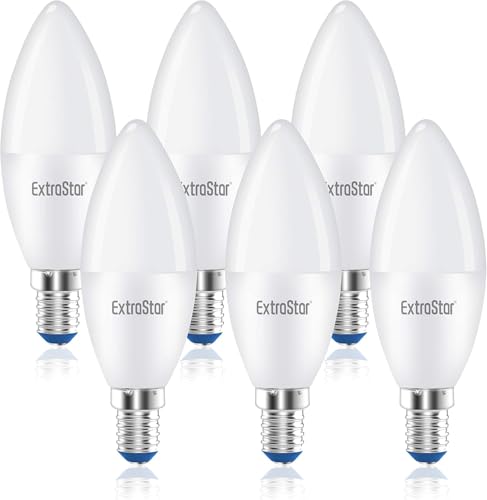 EXTRASTAR Bombilla LED Vela E14 7W, Luz Cálida 3000K, 600Lm, No Regulable, 6Pcs