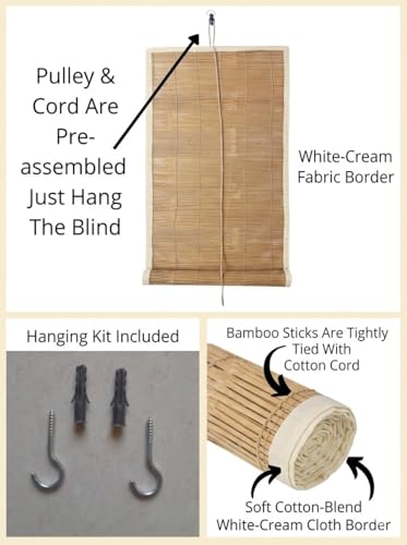 Image of Bamboo Curtains, Brown, Outdoor Rain Sun Dust Privacy Protection, Traditional Style, Rod Pocket, Light Filtering, for Window Door Balcony (3x7)