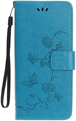 Samsung Galaxy A23 5G Case Wallet Cover PU Leather Flip Lotus Butterfly Embossed Magnet Closure Card Holder Stand Silicone Bumper Shockproof Case for Samsung Galaxy A23 5G, Blue