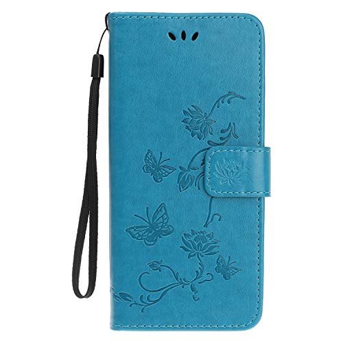 Reevermap Funda para Nokia G20 Nokia G10 de piel sintética tipo cartera con cierre magnético de mariposa de loto en relieve, soporte de tarjeta de silicona para Nokia G20/G10, color azul