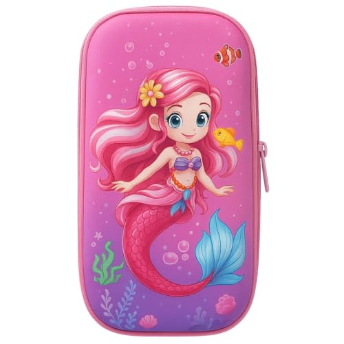 Estojo Escolar Infantil, Design Espacial e Unicórnio, EVA Resistente, Temático Astronauta e Unicórnio, Material Escolar com Zíper, Organizador de Papelaria (Sereia)