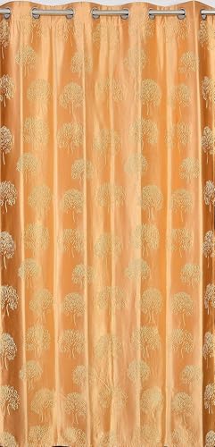 Image of Heavy Quality Punch Tree Curtains 5 Feet Long Set of 1 Pcs | Gold Window Curtains for Living Room, Bedroom | Lightweight 5 Feet Long Drapes for Home Decoration