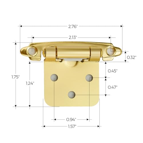 Image of Ravinte 20 Pack (10 Pairs) 1 /2 inch Overlay Cabinet Hinges, Self-Closing Semi-Concealed Face Mount, Satin Brass Decorative Hardware with Door Bumpers for Kitchen & Cupboard Doors, Gold