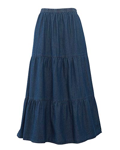National Petites Tiered Denim Skirt - Easy-to-Wear Pull-On with Side-Seam Pockets Comfy All-Cotton Dress, Stonewash, Petite Large