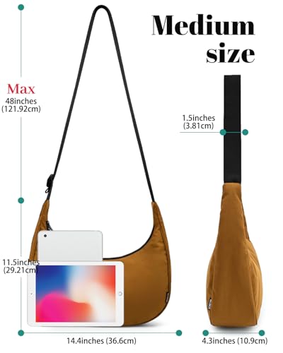 Image of Iioscre Medium Nylon Crossbody Crescent Bag for Women Men, 2 Zippers Crossbody Hobo Bag with Adjustable Strap & Inner Pockets