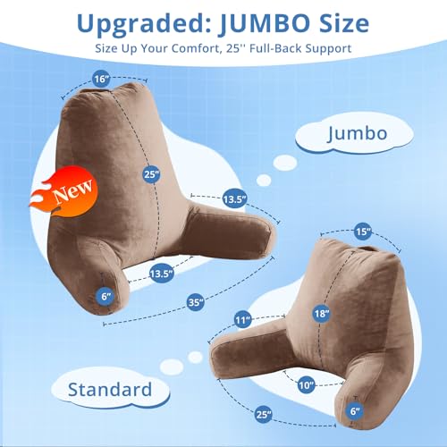 Image of Sasttie Reading Pillow for Bed, Back Pillow for Sitting Up, Light Brown