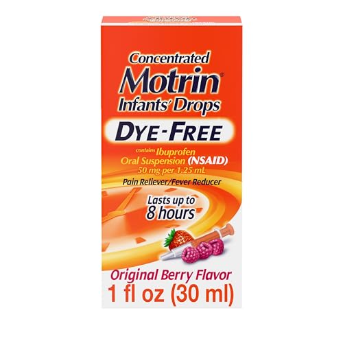 Image of Motrin Infants' Oral Suspension Concentrated Liquid Medicine Drops with Ibuprofen, NSAID Fever Reducer & Pain Reliever for Babies, Dye Free, Alcohol-Free, Original Berry Flavor, 1 fl. oz