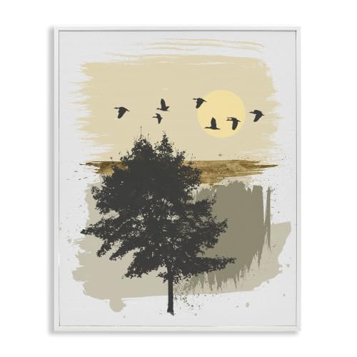 'Birds Flying Over Tree Quick Abstract Grunge'| Framed Giclee Art