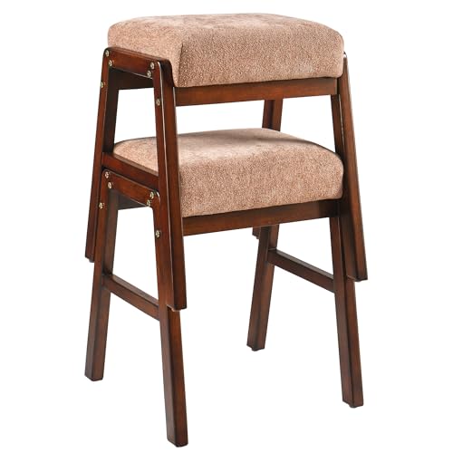 Taburete tapizado pequeño con patas de madera para espacios reducidos 5