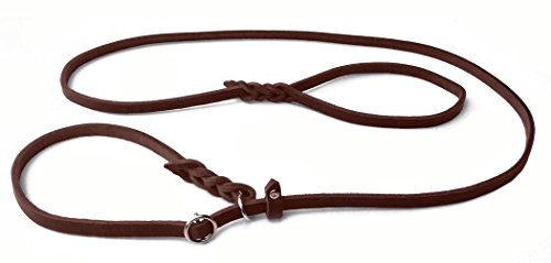 Fettleder Moxonleine Retrieverleine aus Leder braun mit Zugstop, Chrom (150cm x 8mm)